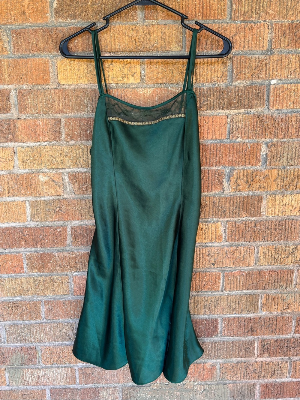 VTG Delicates Emerald Green Satin Slip Dress Regency Fairycore Coquette Sz S